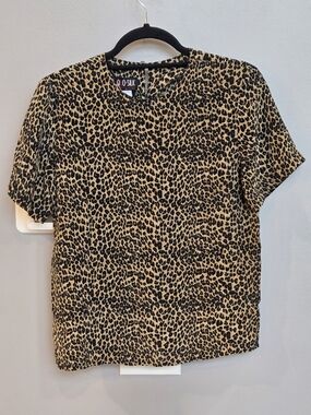 Vintage Quo-Silk 100% Silk Star Print Short Sleeve Blouse Cream Small Retro